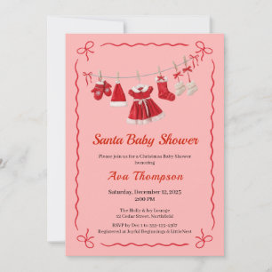 Invitation Baby Shower de Noël Vêtements de Père Noël Rouge
