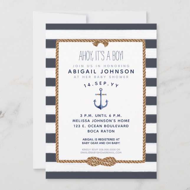 Invitation Baby shower de noeud d'infini marine bleu marine (Devant)