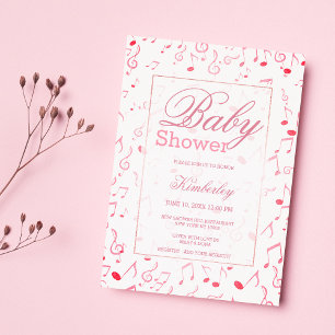 Invitation Baby shower de note de musique d'aquarelle rose bl