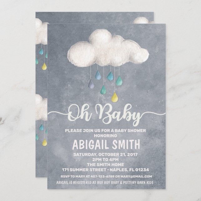 Invitation Baby shower de nuage Amour de la goutte (Devant / Derrière)