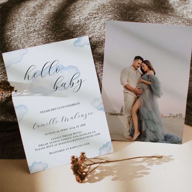 Invitation Baby shower de nuage bleu aquarelle (Créateur téléchargé)