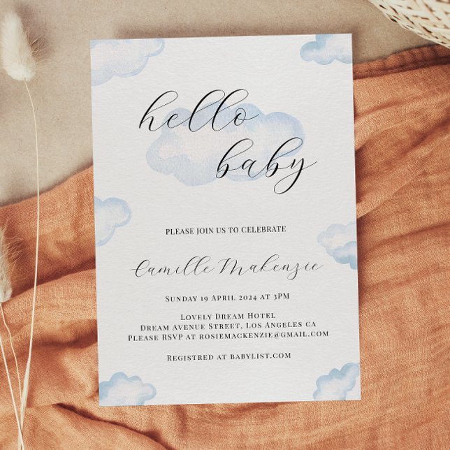 Invitation Baby shower de nuage bleu aquarelle (Créateur téléchargé)
