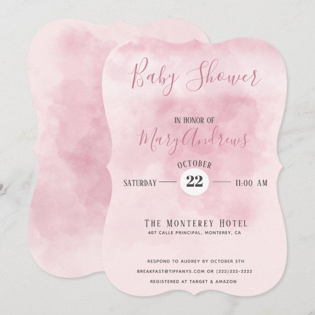 Invitation Baby shower de nuage rose (Devant / Derrière)