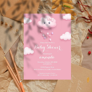 Invitation Baby shower de nuage rose