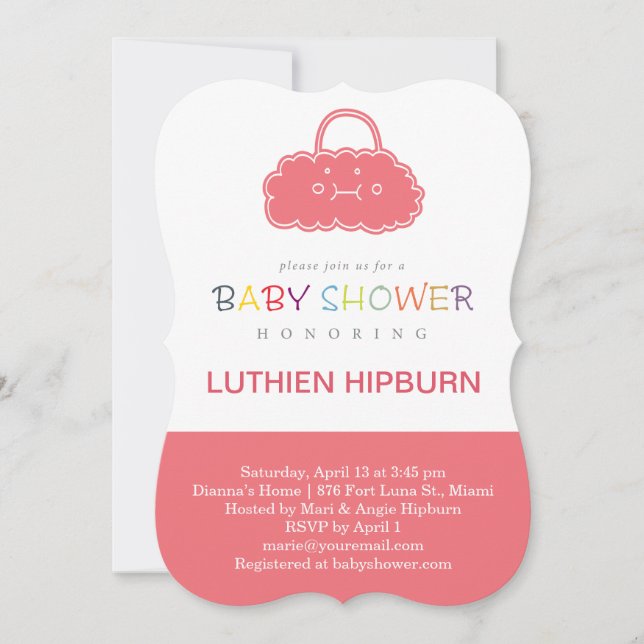 Invitation baby shower de nuages de sac (Devant)