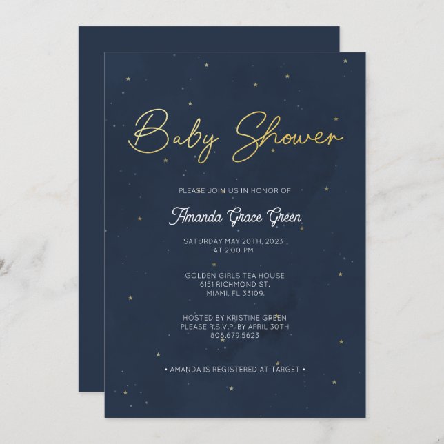Invitation Baby shower de nuit étoilée (Devant / Derrière)