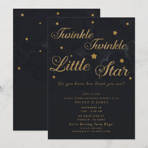 Invitation Baby shower de nuit Gold Black Twinkle Stars