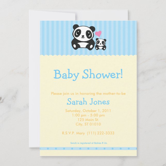 Invitation Baby shower de panda - bleu et orange (Devant)
