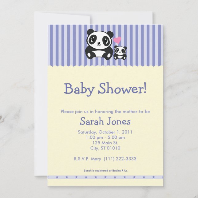 Invitation Baby shower de panda - pourpre et crème (Devant)