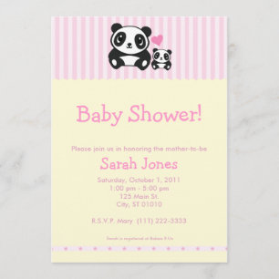 Invitation Baby shower de panda - rose et crème