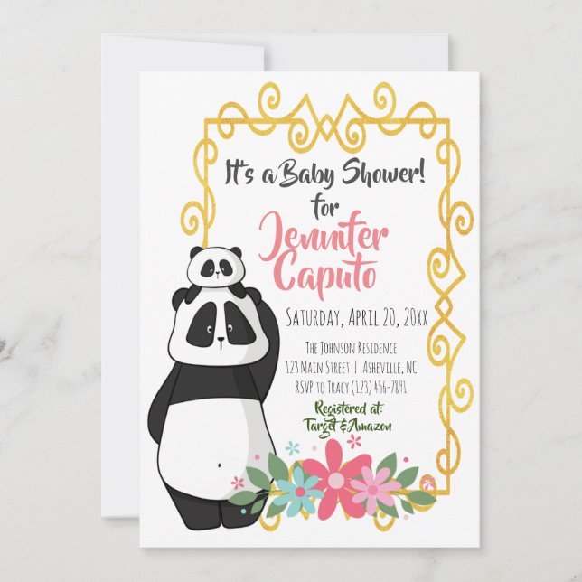 Invitation Baby shower de pandas lunaires (Devant)