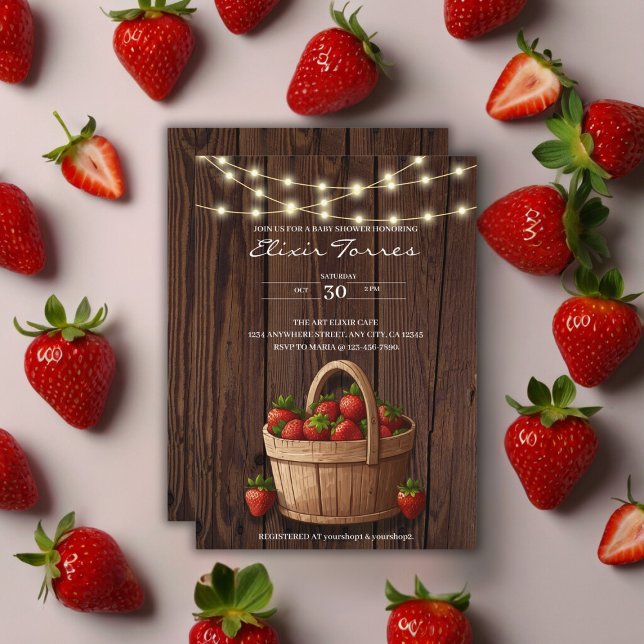 Invitation Baby shower de panier en bois sucré fraise (Créateur téléchargé)