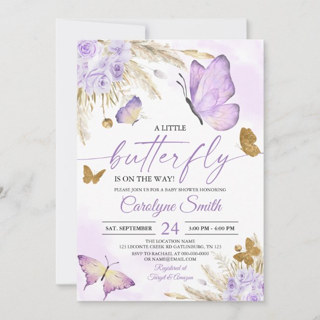 Invitation Baby shower de papillon Boho (Devant)
