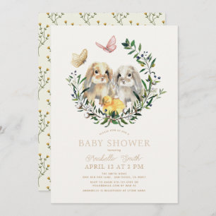 Invitation Baby shower de papillon lapin lapin Lop