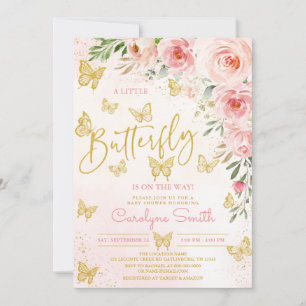 Invitation Baby shower de papillon rose