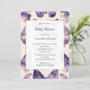 Invitation Baby shower de papillons à la crème d'or violet