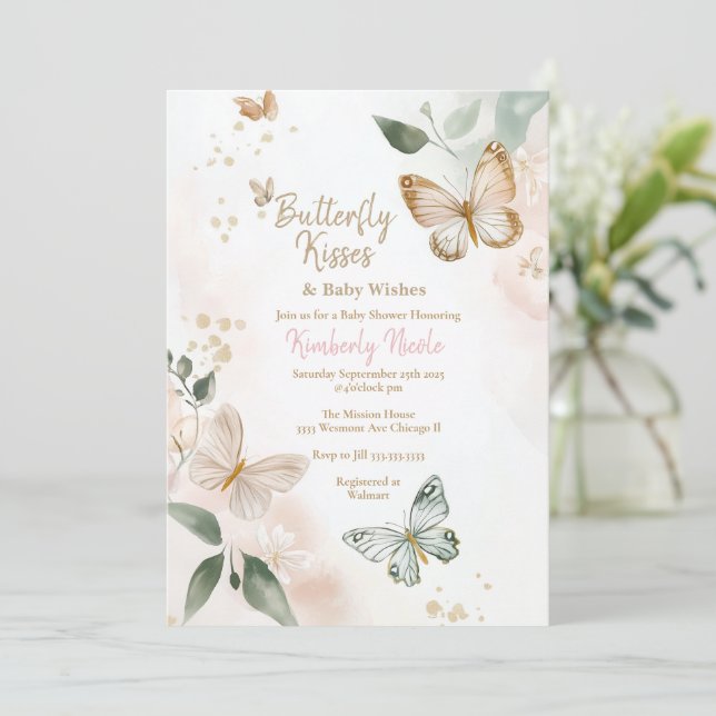 Invitation Baby shower de papillons Broussards (Debout devant)