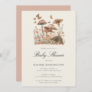 Invitation Baby shower de papillons de champignon Woodland Hé