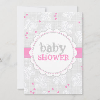 Invitation baby shower de papillons gris rose