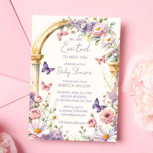 Invitation Baby shower de papillons pastel de jardin enchanté (Enchanted garden pastel flowers butterflies baby shower template invitation digital download)