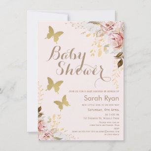 Invitation Baby shower de papillons rose floral rustique