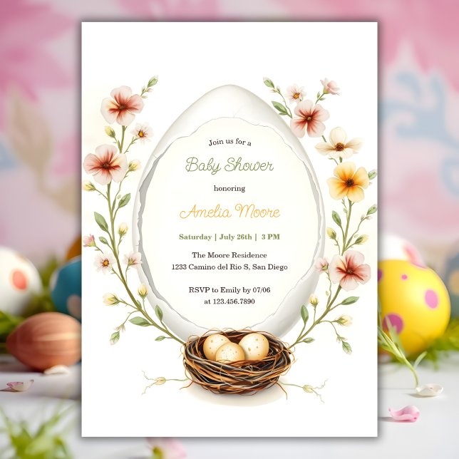 Invitation Baby shower de Pâques aux oeufs de fleurs (Personalized Baby Shower Invitation Floral Easter Egg Theme)