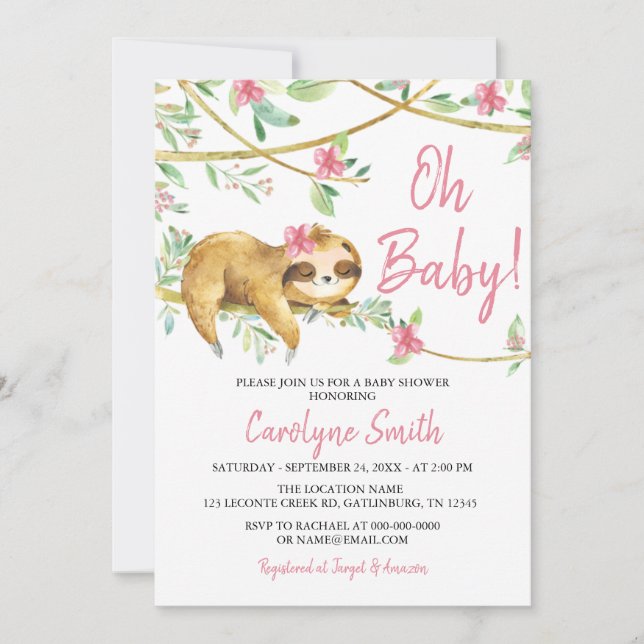 Invitation Baby shower de parement vert rose pâle rose mignon (Devant)