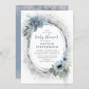 Invitation Baby shower de Parties scintillant bleu et argent