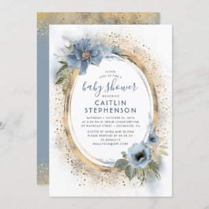 Invitation Baby shower de Parties scintillant bleu et or Dust