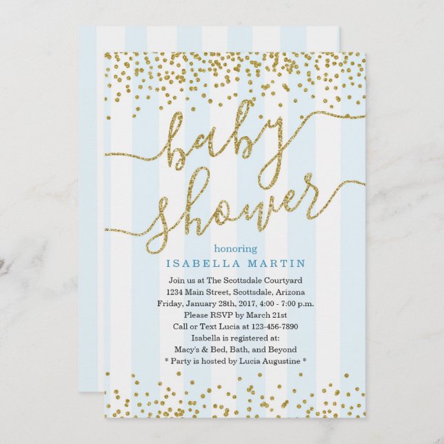 Invitation Baby shower de Parties scintillant Blue & Gold Inv (Devant / Derrière)