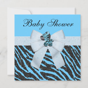 Invitation Baby shower de Parties scintillant Cute Blue Zebra
