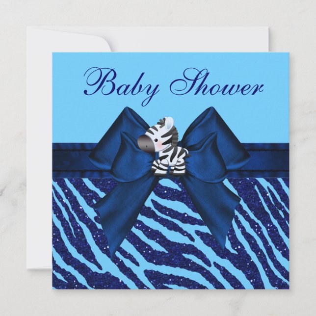 Invitation Baby shower de Parties scintillant Cute Blue Zebra (Devant)