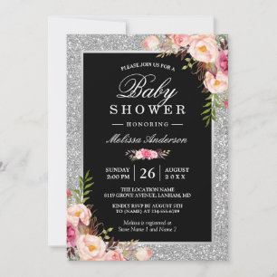 Invitation Baby shower de Parties scintillant d'argent floral