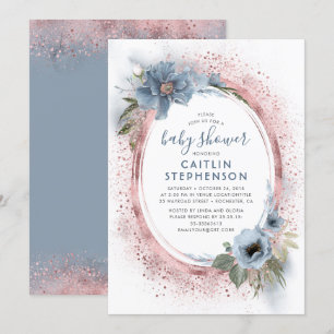 Invitation Baby shower de Parties scintillant en or bleu et R