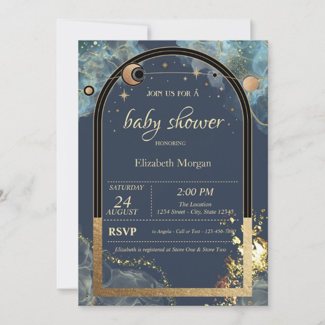 Invitation Baby shower de Parties scintillant en or céleste S (Devant)