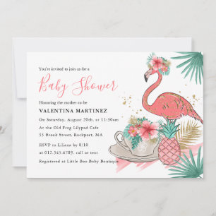Invitation Baby shower de Parties scintillant en or Flamant r