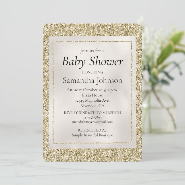Invitation Baby shower de Parties scintillant Gold Pearl Whit (Debout devant)