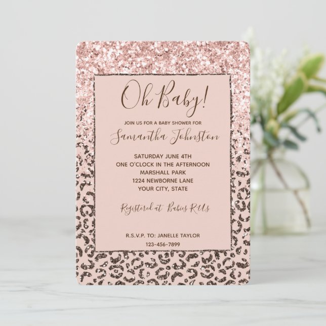 Invitation Baby shower de Parties scintillant Léopard Brown d (Debout devant)