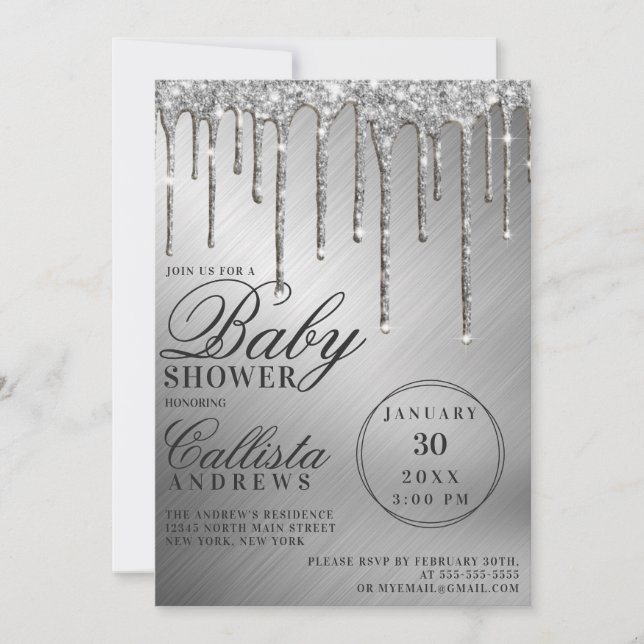 Invitation Baby shower de Parties scintillant métalliques Gla (Devant)