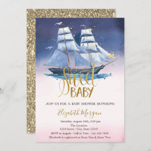 Invitation Baby shower de Parties scintillant or de bateau à 