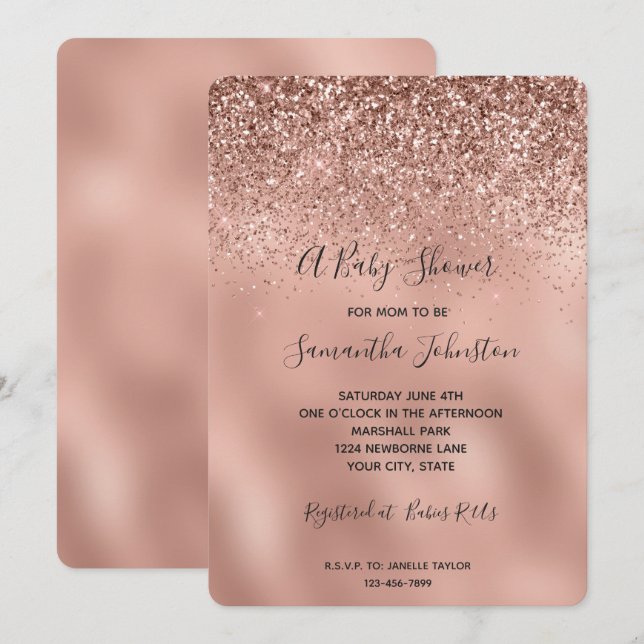 Invitation Baby shower de Parties scintillant or Rose Glam (Devant / Derrière)