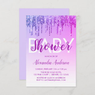 Invitation Baby shower de Parties scintillant pourpre