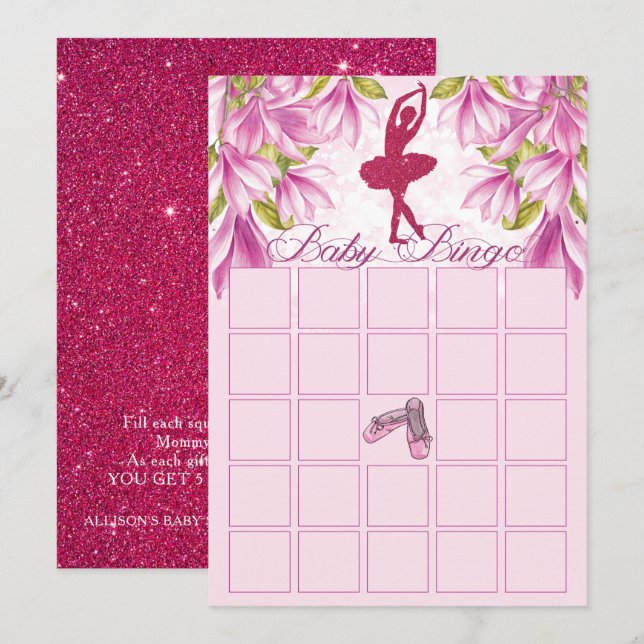 Invitation Baby shower de Parties scintillant rose Ballerina (Devant / Derrière)