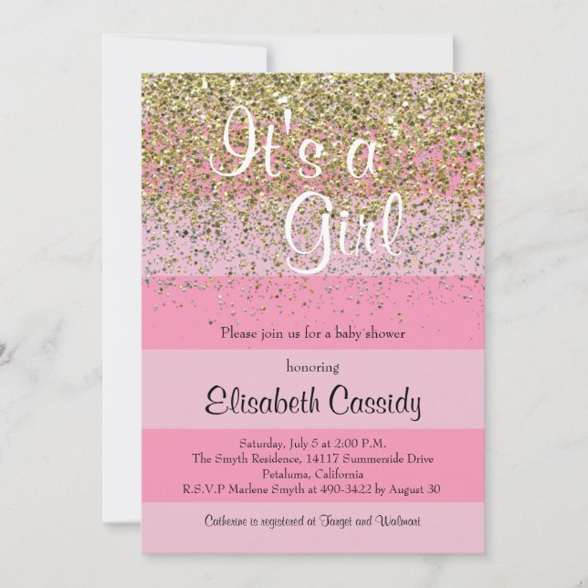 Invitation Baby shower de Parties scintillant rose et or Invi (Devant)
