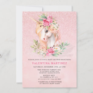 Invitation Baby shower de Parties scintillant rose Unicorn