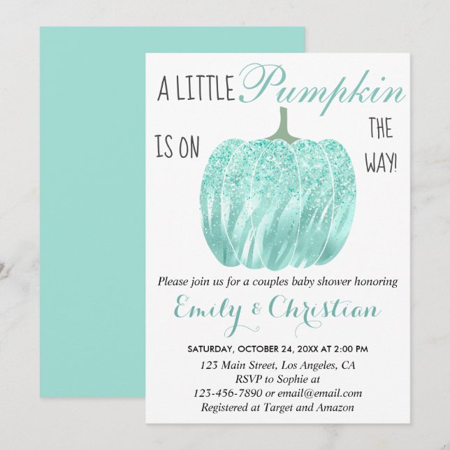 Invitation Baby shower de Parties scintillant Turquoise Aqua  (Devant / Derrière)