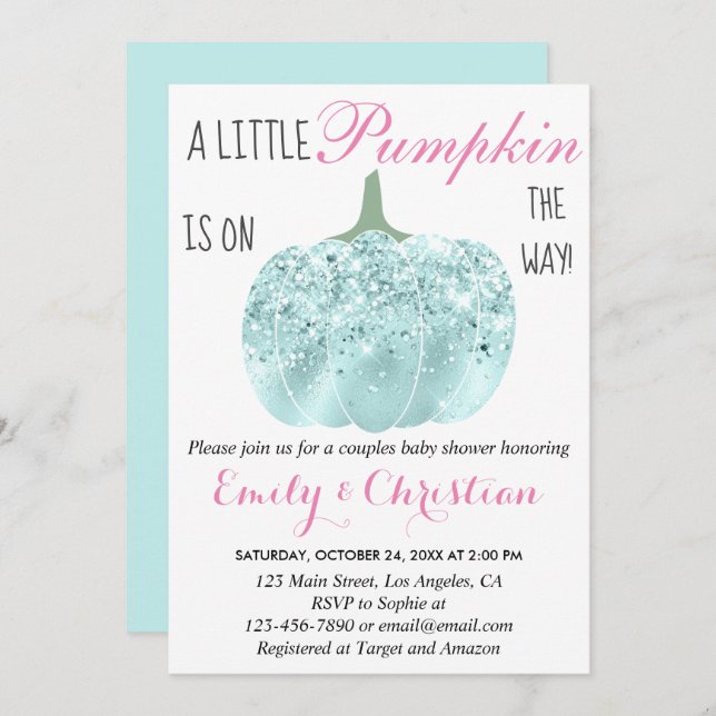Invitation Baby shower de Parties scintillant Turquoise Aqua  (Devant / Derrière)