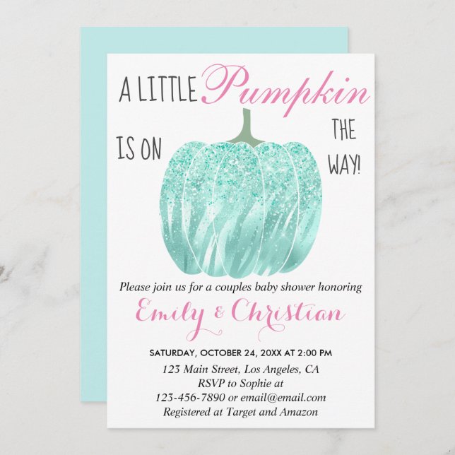 Invitation Baby shower de Parties scintillant Turquoise Aqua  (Devant / Derrière)