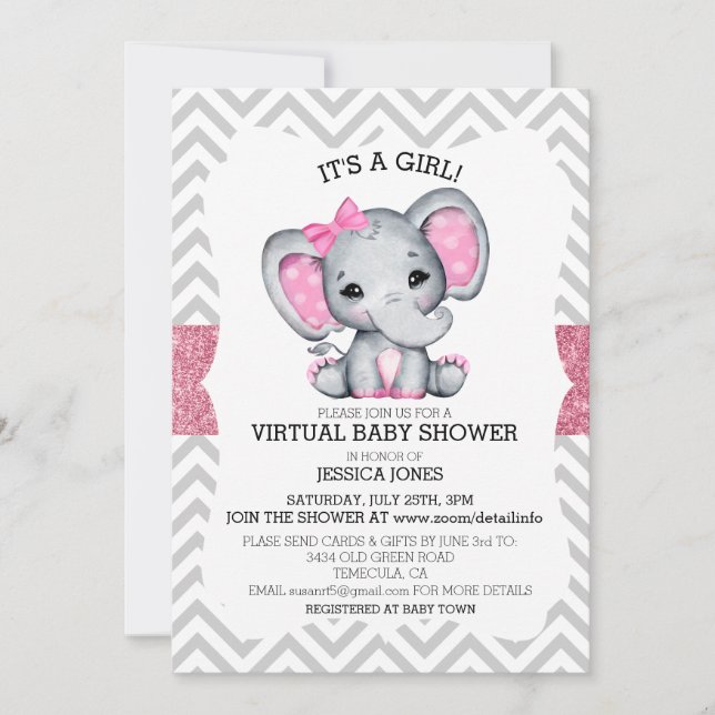 Invitation Baby shower de Parties scintillant Virtual Pink El (Devant)