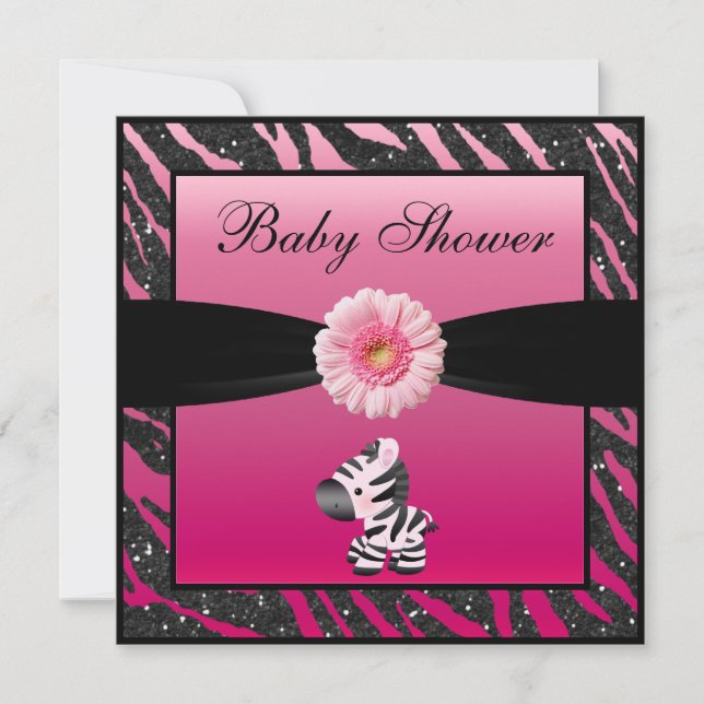 Invitation Baby shower de Parties scintillant Zebra, Gerbera  (Devant)